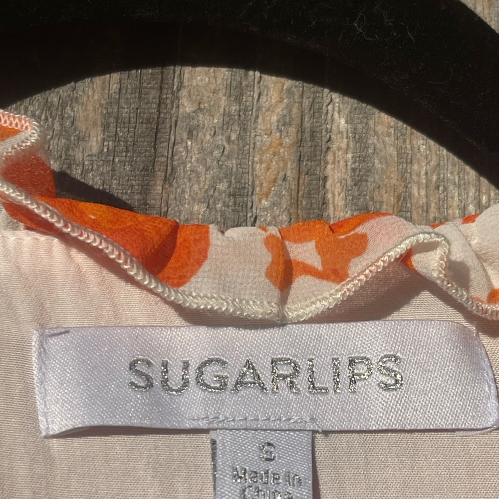 Sugarlips Orange and White Floral Ruffled Top Size S - Picture 2 of 8